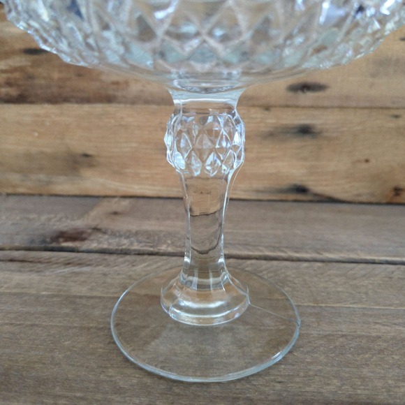 Vintage 1965 - 1990 Diamond Point Clear by Indiana Glass Tall Footed Compote - Picture 4 of 11